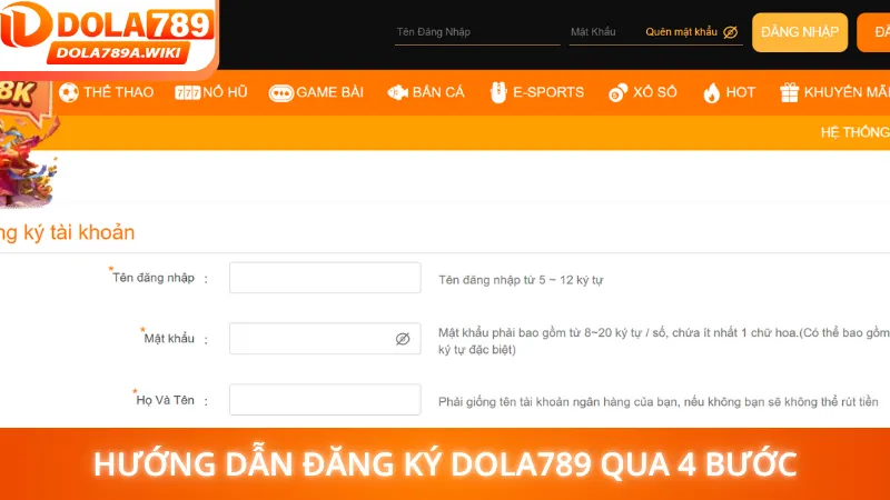 Hướng dẫn đăng ký Dola789 qua 4 bước