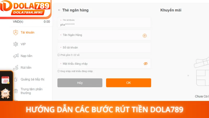 Hướng dẫn các bước rút tiền Dola789